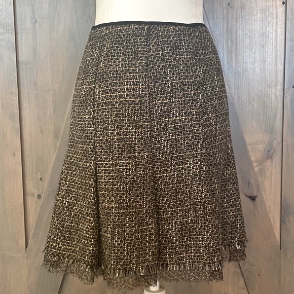 ELIE TAHARI Tweed Pleated Skirt Fully Lined Side Zip Brown Black Grey Size 10 - Picture 8 of 14